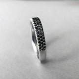 Three Row Half Eternity Wedding Band 2ct Round Black Diamond 14k White Gold Over