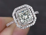 2.5ct Princess Diamond Round Accent Dual Halo Engagement Ring 14k WhiteGold Over