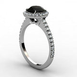 1.3ct Round Cut Black Diamond Solitaire Engagement Ring 14k White Gold Finish