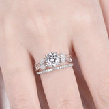 Floral Bridal Set Engagement Ring 1.9ct Round Cut Diamond 14k White Gold Finish