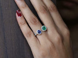 3ct Engagement Ring Cushion Cut Blue Sapphire Open Cuff 14k White Gold Finish