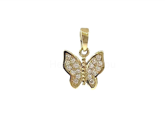 0.12ct Round Cut Moissanite Butterfly Pendant 14k Yellow Gold Plated NO CHAIN