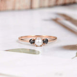 0.4ct Round Cut Black Diamond Pearl Minimalist Engagement Ring 14k RoseGold Over