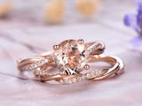 1.7ct Round Peach Morganite Infinity Bridal Engagement Ring 14k Rose Gold Finish