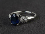 2.4ct Oval Cut Blue Sapphire Solitaire Split Shank Ring 14k White Gold Finish