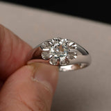 Floral Solitaire Engagement Ring 1ct Round Cut Diamond 14k White Gold Finish