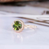 1.5ct Round Cut Green Peridot Engagement Ring Diamond Halo 14k Rose Gold Finish