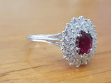 3Ct Oval Cut Pink Ruby Dual Floral Halo Engagement Ring 14K White Gold Finish