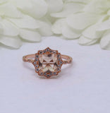 2.04ct Cushion Peach Morganite Engagement Ring Art Deco Halo 14k RoseGold Finish