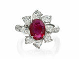 2ct Oval Cut Pink Ruby Engagement Ring Halo Cocktail Flower 14k WhiteGold Finish