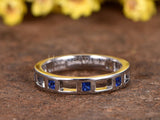 0.3ct Princess Simulated Sapphire Hollow Geometric Band 14k White Gold Plated
