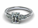 2.1ct Radiant Cut Diamond Three Stone Engagement Ring 14k White Gold Finish