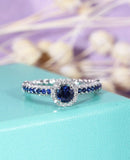 2ct Round Cut Blue Sapphire Unique Rope Band Engagement Ring 14k White Gold Over