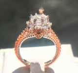 3ct Round Cut Diamond Engagement Ring 14k Dual Tone Over Halo Antique Bridal Set