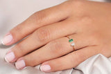 0.5ct Baguette Cut Green Emerald Two Stone Minimalist Ring 14k YellowGold Finish