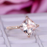 1.5ct Princess Cut Morganite Solitaire with Round Accent Ring 14k Rose Gold Over