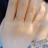 0.2ct Round Cut Moissanite Dainty Starburst Minimal Ring 14k Yellow Gold Plated