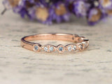 0.3ct Round Cut Blue Aquamarine Wedding Band Half Eternity 14k Rose Gold Finish