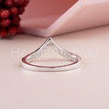 0.3ct Round Cut Moissanite Chevron Curved Wedding Band 14k White Gold Plated