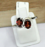 2ct Engagement Ring Oval Cut Red Garnet Two Stone Solitaire 14k WhiteGold Finish