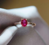 1.2ct Oval Cut Pink Ruby Engagement Ring Diamond Trilogy 14k Rose Gold Finish