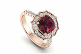 2ct Cushion Red Garnet Milgrain Floral Halo Engagement Ring 14k Rose Gold Finish