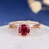 2.2ct Round Cut Simulated Pink Ruby Halo Ring Eternity Band 14k Rose Gold Plated