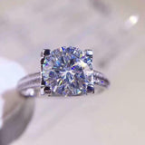 Two Row Accents Engagement Ring 2ct Round Cut VVS1 Diamond 14k White Gold Finish