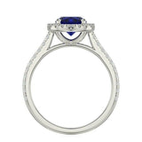 2.5ct Oval Cut Blue Sapphire Round Accent Diamond Halo Ring 14k WhiteGold Finish