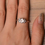 1.6ct Engagement Ring Asscher Cut Morganite Stylish Floral 14k White Gold Finish