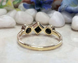 2ct Engagement Ring Princess Cut Black Diamond Three Stone 14k YellowGold Finish