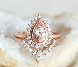 2ct Pear Cut Peach Morganite Engagement Ring 14k RoseGold Over Curved Bridal Set