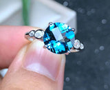 2.45ct Engagement Ring Round Cut Blue Topaz Accents Solitaire 14k WhiteGold Over