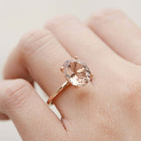 1ct Oval Cut Morganite Solitaire Minimalist Engagement Ring 14k Rose Gold Finish