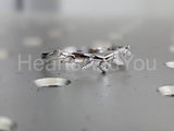 0.1ct Round Cut Moissanite Leaf Engraved Engagement Ring 14k White Gold Plated
