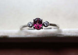 0.25ct Engagement Ring Oval Cut Pink Ruby Minimalist Trilogy 14k White Gold Over