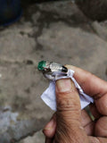 1ct Engagement Ring Princess Cut Green Emerald Step Shank 14k White Gold Finish