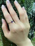 0.2ct Round Cut Blue Sapphire Two Stone Minimalist Ring 14k Yellow Gold Finish