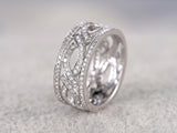 0.5ct Round Cut Diamond Vintage Filigree Wedding Band Ring 14k White Gold Finish
