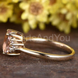 1ct Oval Cut Simulated Morganite Cluster Engagement Ring 14k Rose Gold Plated