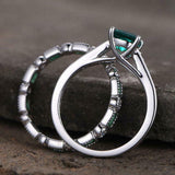 2.2ct Engagement Ring Princess Cut Emerald Bridal Set Band 14k White Gold Finish