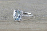 2ct Cushion Cut Blue Aquamarine Engagement Ring 14k White Gold Over Diamond Halo