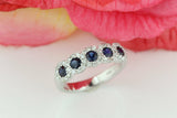 2ct Round Cut Blue Sapphire Five Stone Halo Engagement Ring 14k WhiteGold Finish