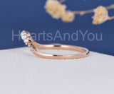 0.2ct Round Simulated Diamond Curved Dainty Pearl Wed Band 14k Rose Gold Plated