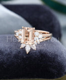 2ct Emerald Simulated Morganite Chevron Curved Bridal Set 14k Rose Gold Plated