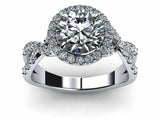 2.3ct Engagement Ring Round Cut Diamond Twist Shank Halo 14k White Gold Finish