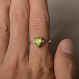 0.75ct Pear Cut Green Peridot Trilogy Engagement Ring 14k White Gold Finish