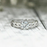 2Ct Round Cut Diamond Dual Row Shank Engagement Ring 14K White Gold Finish