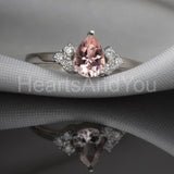 1ct Pear Simulated Morganite Solitaire Round Accents Ring 14k White Gold Plated