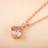 1ct Cushion Cut Simulated Morganite Solitaire Pendant Chain 14k Rose Gold Plated